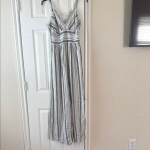 Elegant Striped Gray Maxi Dress